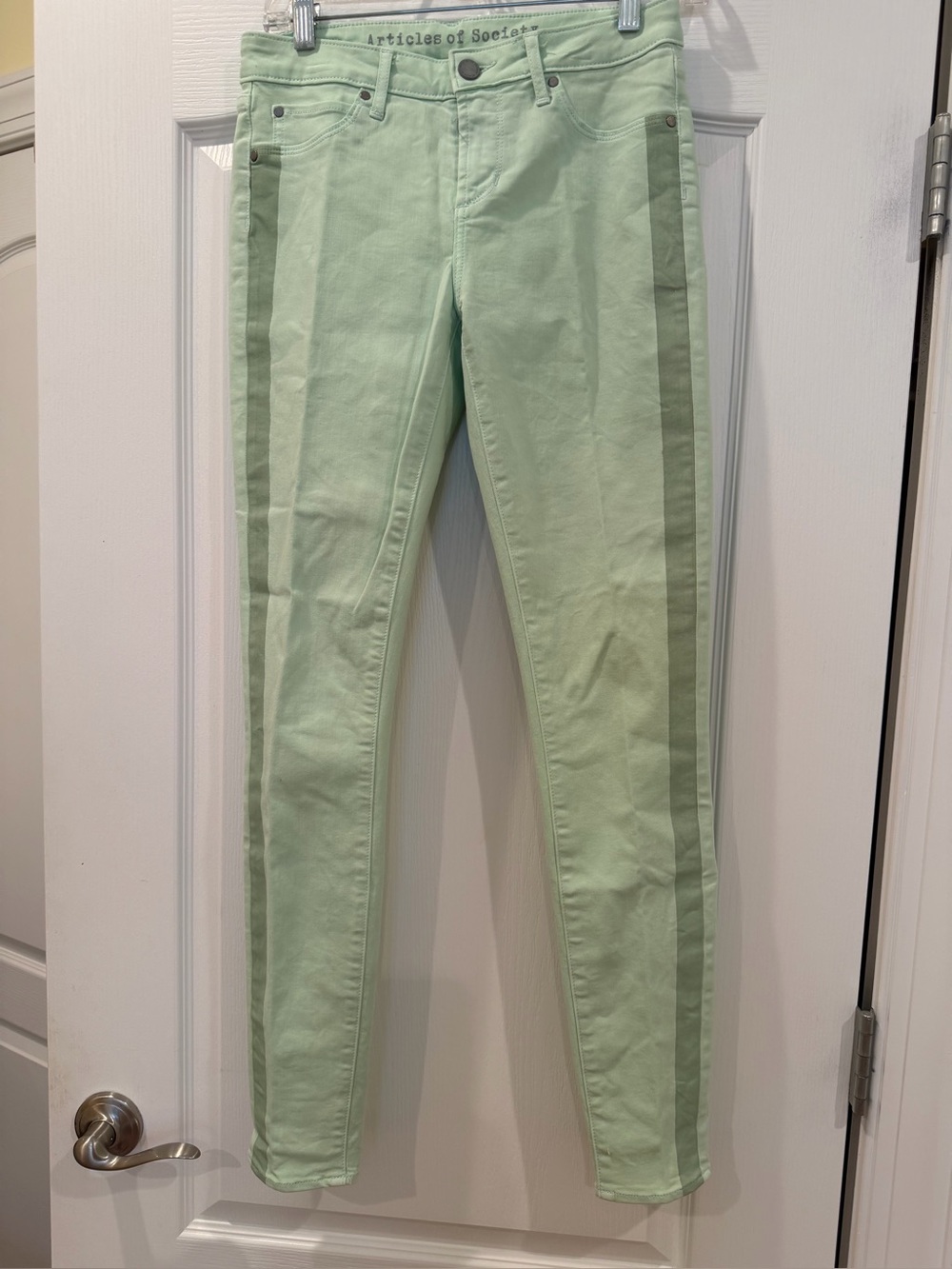 Articles Of Society Light Mint Skinny Jeans with Side Stripes